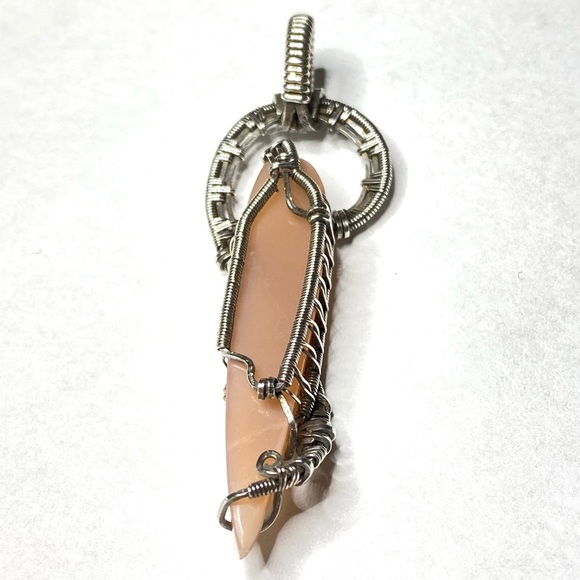 Sterling Silver Pendant 925 Wire Wrapped Point Cut Peach Moonstone 2 3/4 - Picture 8 of 11
